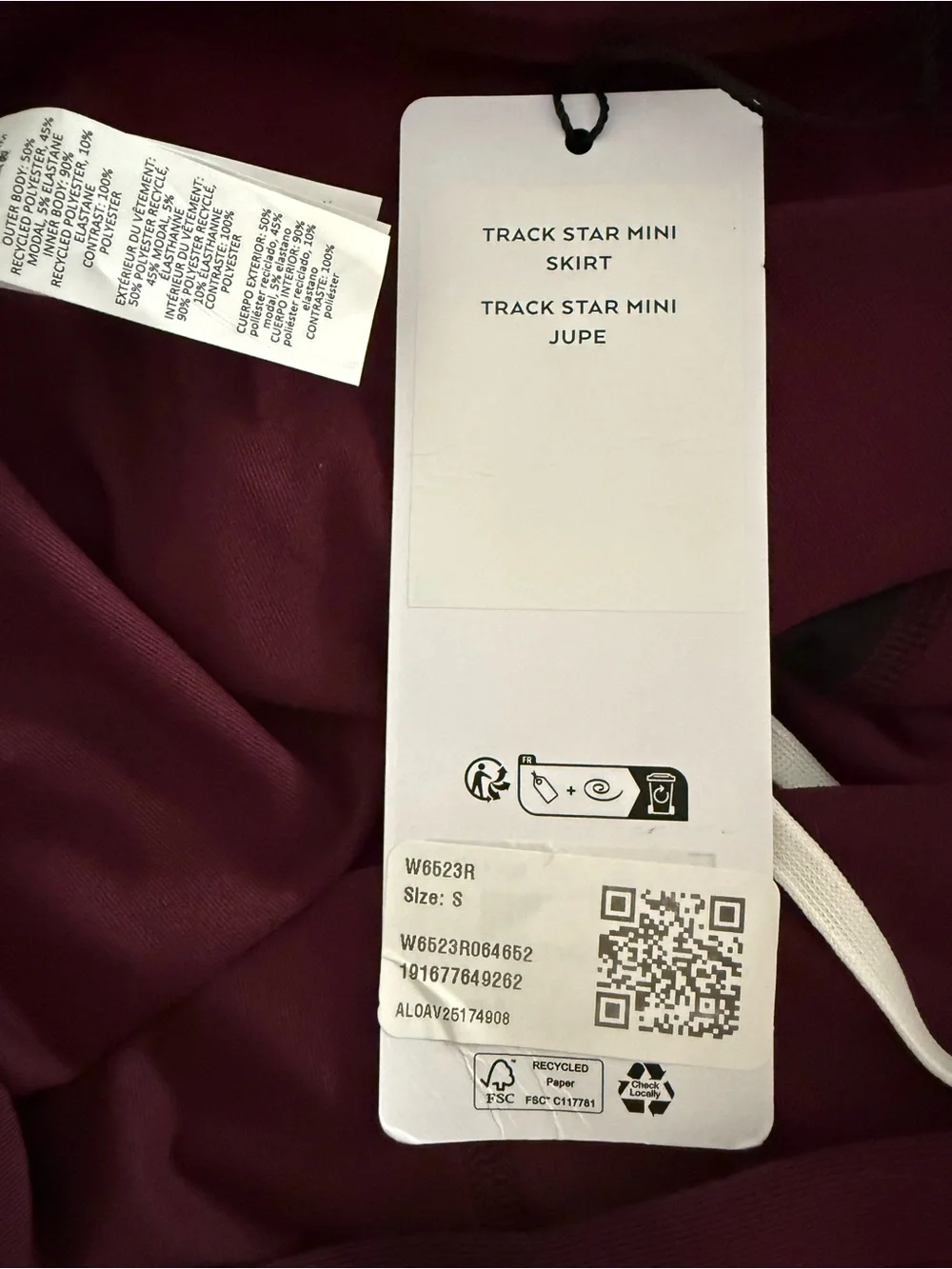 Alo Yoga Track Star Mini Skirt in Limited Burgundy Women’s Size Small